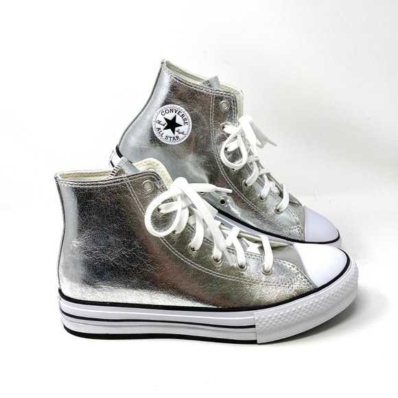 Converse CTAS Lift Synth Leather Silver Sneakers Women's Sizes 6 670547C - Picture 4 of 9